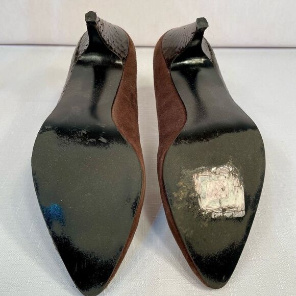 BROWN SUEDE & LEATHER 3” HEEL PUMP SIZE 7.5 by SKYLIGHTS EVC VINTAGE - Picture 9 of 9